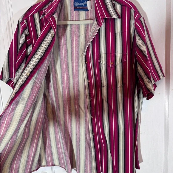 Vintage Wrangler Men's Shirt Stripes Red Black Western Pearl Snap Down XL 90s - Picture 8 of 8